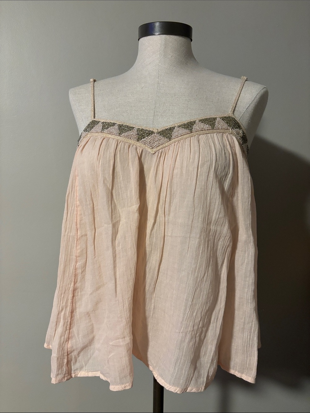 American Eagle Outfitters Pale Pink Beaded-Trim Spaghetti Strap Camisole